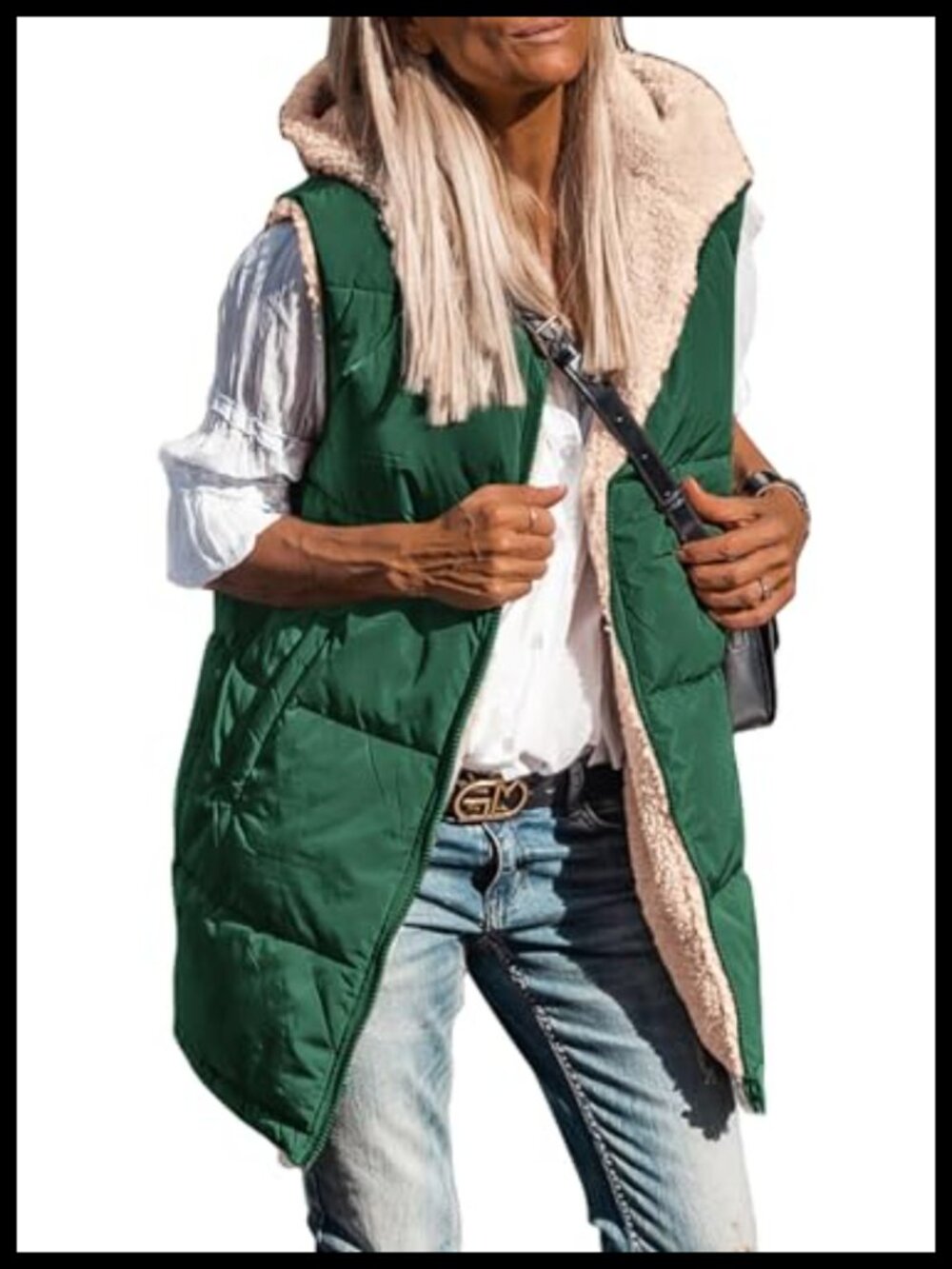 Reversible Fleece Vest Hooded Zip Up Sleeveless Winter Outerwear